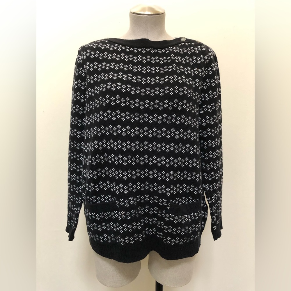 Lands’ End hearts knitting pattern sailor boatneck sweater pullover cotton navy